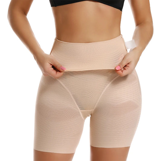 Beige shapewear being worn by a person on a white background